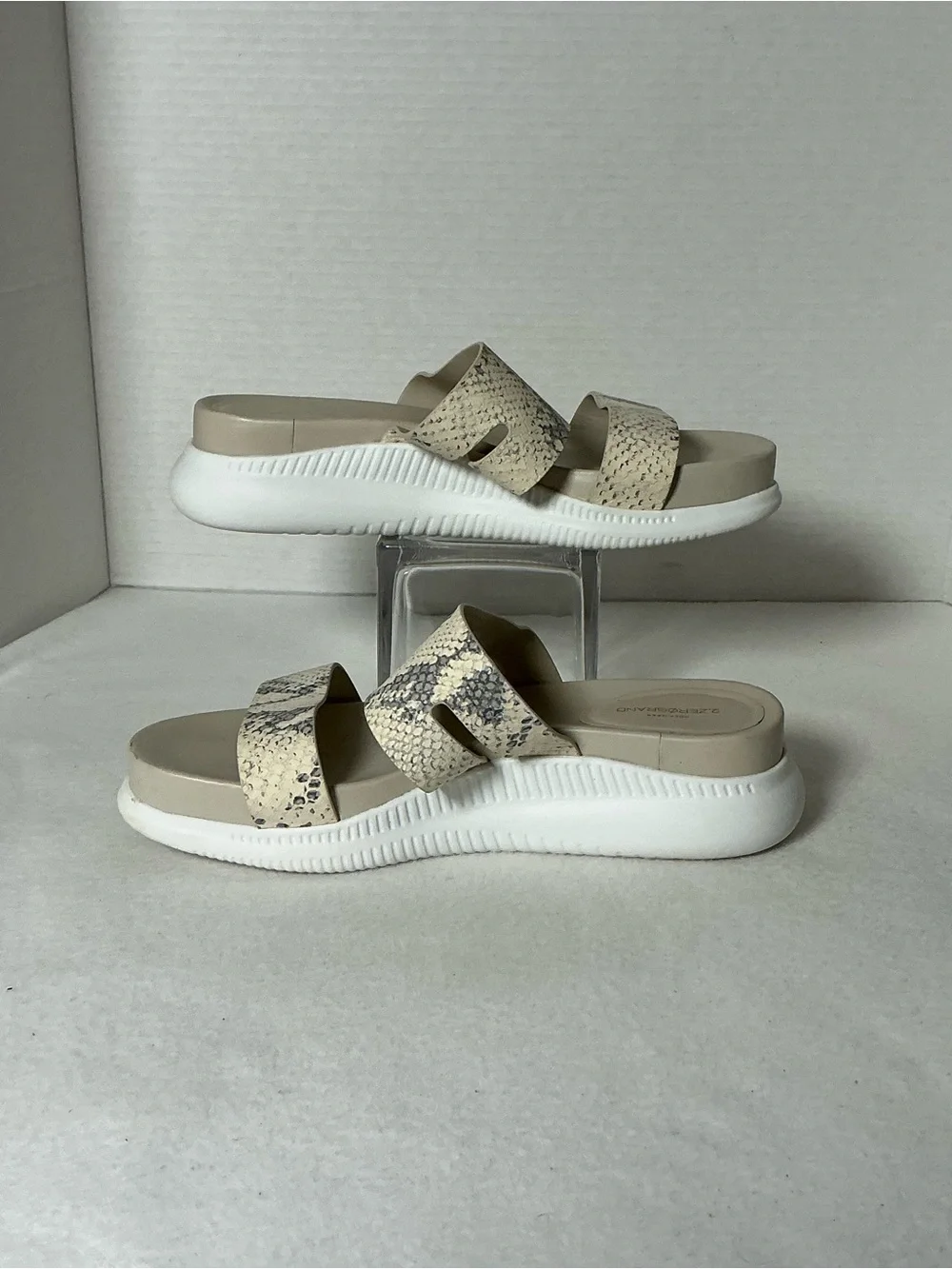 Cole Haan Beige Snake-Print Slide Sandals with White Platform